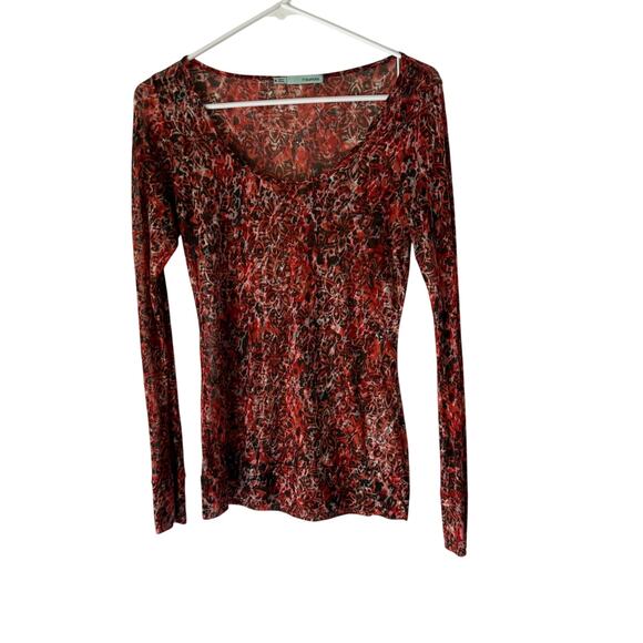 Maurices Tops - Maurices Red Sheer Abstract Print Long Sleeve Top M Y2K Stretch Fitted Burnout